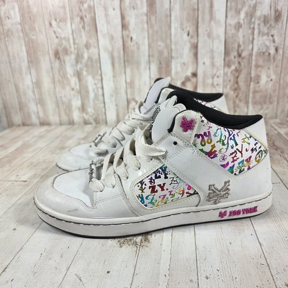 Zoo York Womens High Top Skate Sneakers White Rainbow Monogram Glitter N 41609 9 - Picture 2 of 8